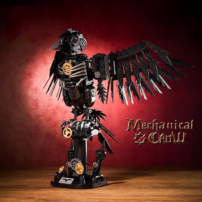 1018PCS Mechanical Crow Building Set, Mechanical Raven Bird，DIY Model Kit with Moving Wings & Rotating Head, Compatible Building Blocks for Adults & Kids 8+