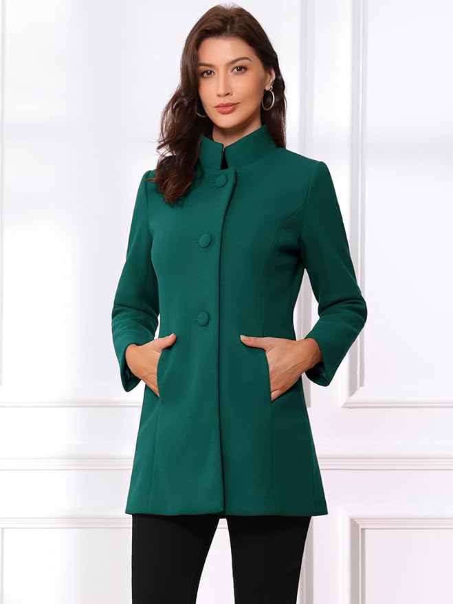 Allegra K Women's Winter Overcoat Mid-Long Stand Collar Single Breasted Coat Outerwear