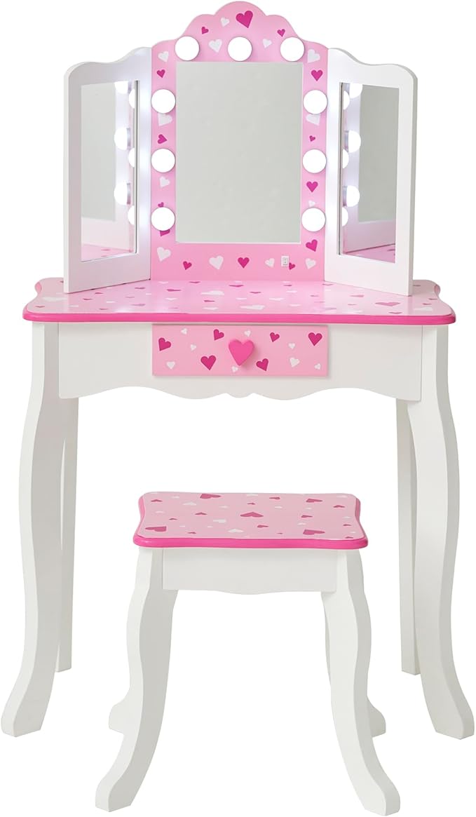 Teamson Kids - Sweethearts Print Gisele Medium Vanity - White/Pink