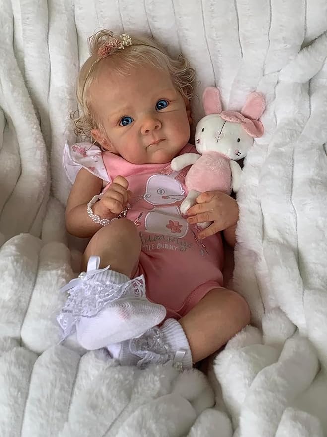 NPKCJZY Lifelike Reborn Baby Dolls - 18 Inch Realistic Newborn Baby Doll with Weighted Soft Cloth Body Real Life Baby Dolls with Blonde Hair Birthday Gift for Kids Age 3+