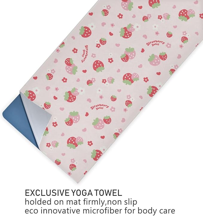 Non Slip Yoga Towel 73 x 27 in Strawberry Sweat Absorbent Yoga Mat Towel for Hot Yoga, Pilates and Workout