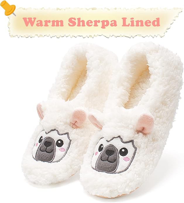 Cute Animal House Slippers, Warm Fuzzy Slipper Socks with Grippers Non Slip, Cozy Funny Gifts
