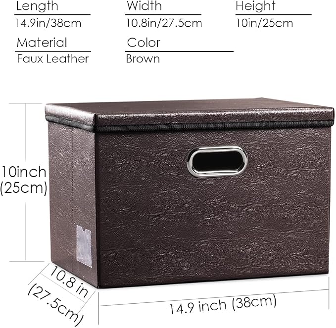 Collapsible Storage Bins with Lids [3-Pack] Leather Fabric Foldable Storage Boxes Organizer Containers Baskets Cube with Cover for Bedroom Closet Office Nursery Brown (14.9x10.8x10)