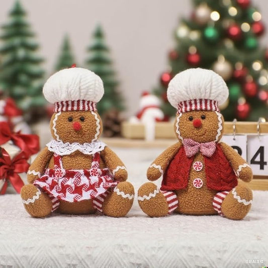 Christmas Gingerbread Man Plush Toy,Christmas Plush Stuffed Doll Gingerbread Boy Girl Cute Plush Pillow for Holiday Christmas Tree Gifts (Girl+Boy)