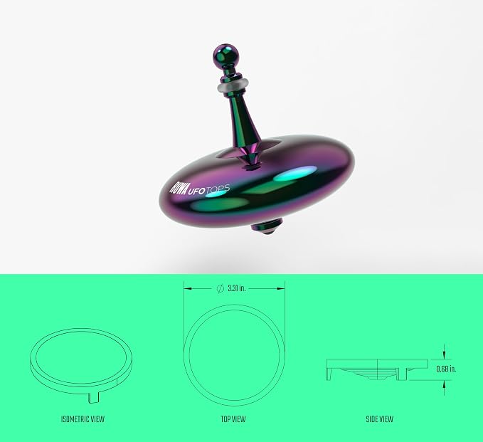 UFO Tops Ruwa - Metal Spinning Fidget Toy Top - Inspired by The 1994 USS Ruwa, Zimbabwe UFO Incident - Psychedelic Stainless Steel