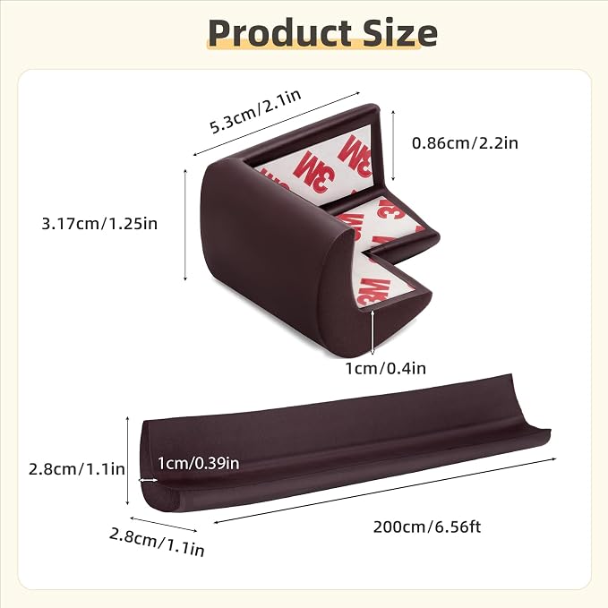 Corner Protector Baby, Baby Proofing Edge Corner Protector, Waterproof Soft Foam Cushion with Adhesive Tape (6.6ft Edge + 4 Corners),Wall Corner Protector for Fireplace, Table, Stair, Cabinet(Brown)