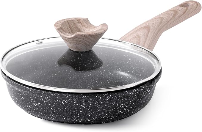 Kordisen Non Stick Frying Pan Skillet with Lid, 8 inch Small Egg Pan | Non Toxic, Healthy, Induction Compatible, Heat Resistant Handle, PFOA Free