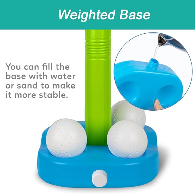Liberry Adjustable T-Ball Set for Kids and Toddlers, Includes Kids Baseball Bat, Adjustable Height Tee Ball Stand, 4 Balls and Weighted Base, Sports Game Toy Gift for Boys Girls