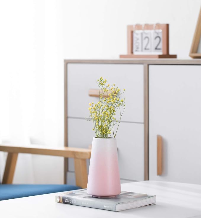 Simple Boho Ceramic Flower Vase for Home Decor (Gradient Pink,Small) | 6'' Modern Cute Vase for Flower Plant Pampas Grass, Fit for Table Shelf Centerpieces, Living Room Bedroom Wedding Gift