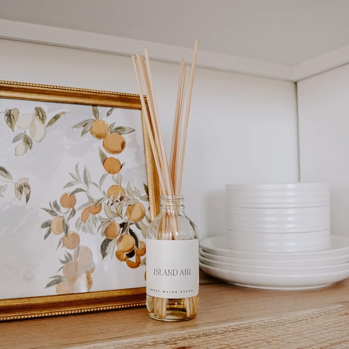 Sweet Water Decor Island Air Reed Diffuser Set | Tropical Fruits, Citrus, Sugar, Exotic Mountain Greens | Long Lasting | Summer Diffuser Oil
