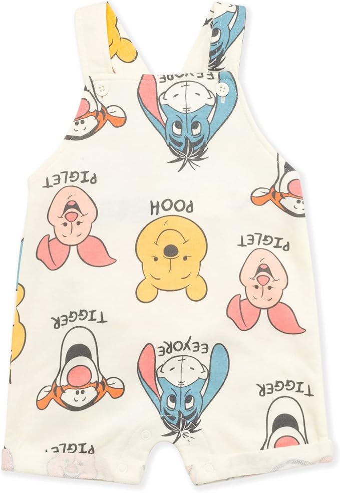 Disney Winnie the Pooh Baby Short Overalls, T-Shirt & Hat 3 Piece Outfit Set Newborn to Infant Sizes (0-24 Months)