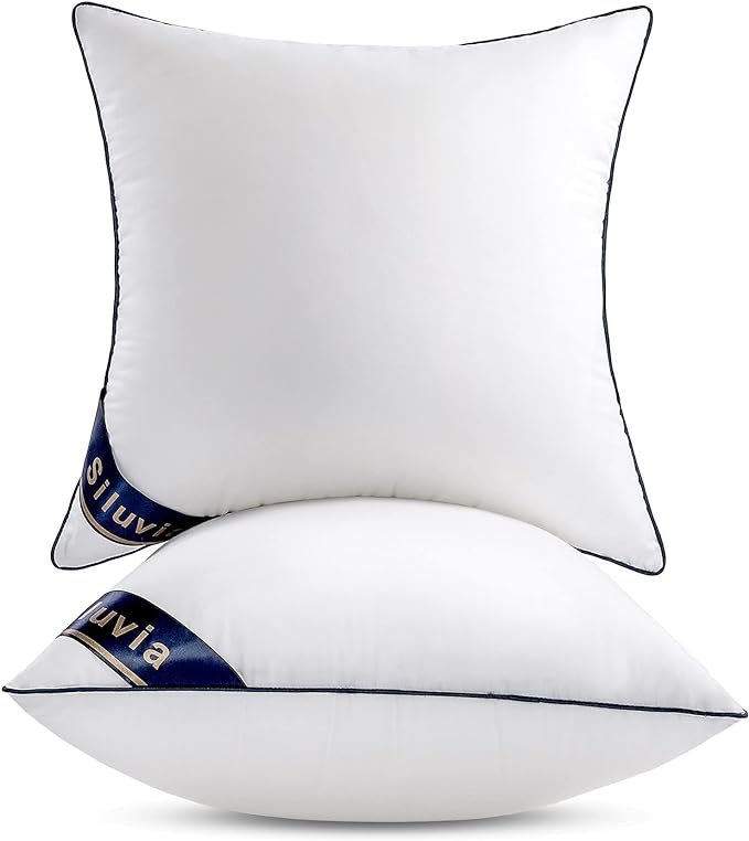 Siluvia 24x24 Pillow Inserts Set of 2 Square Throw 24 Euro Pillows with 100% Cotton Cover for Sofa, Couch, and Bed - White | 100% Premium Polyester Fill, Fluffy & Soft with Comfy Support - White Decorative Cushion Inserts for Couch, Sofa & Bed
