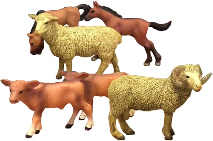 LC JoyCre Farm Animals Playset 6PCS Cows Sheep Horses Toys Realistic Calves Figures Horses Figurines Sheep for Toddlers Trakehner Foal Model Decoration for Birthday Party Collection for Kids