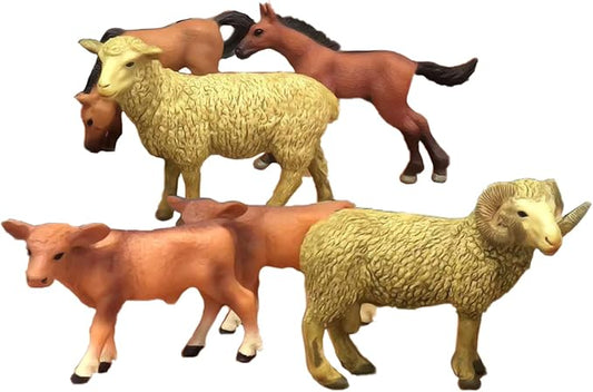 LC JoyCre Farm Animals Playset 6PCS Cows Sheep Horses Toys Realistic Calves Figures Horses Figurines Sheep for Toddlers Trakehner Foal Model Decoration for Birthday Party Collection for Kids