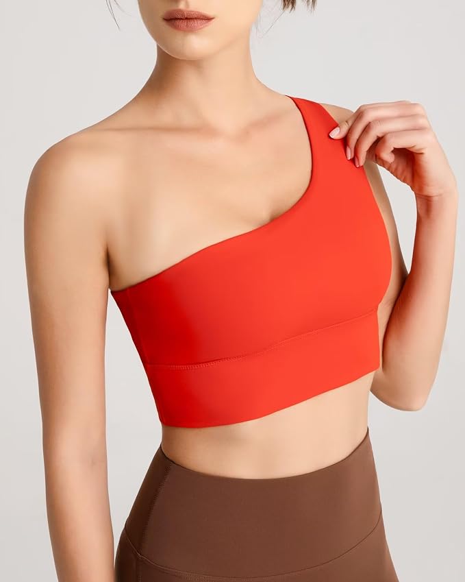 Queenie Ke Womens One Shoulder Sports Bra Left Side Strap Yoga Bras Gym Training Workout Crop Tops