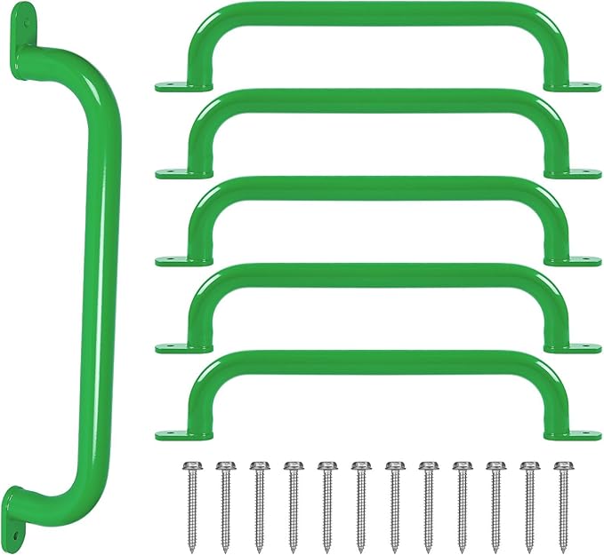 ESPETS 6 Pack 17 Inch Green Metal Safety Handles for Playground - Swing Set Accessories Grab Handles, Playset Hand Grips, Kids Indoor Monkey Bars for Jungle Gym, Climbing Frame