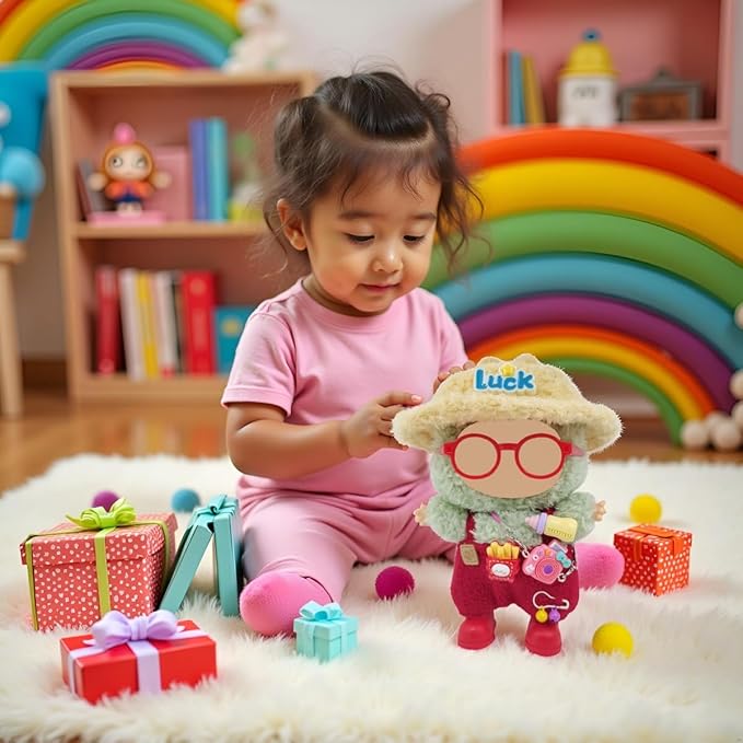 Doll Clothes Outfit and Accessories Suitable for 17cm Dolls, 5 Piece Set Romper Hat Camera Backpack Glasses Shoes (No Doll) Red