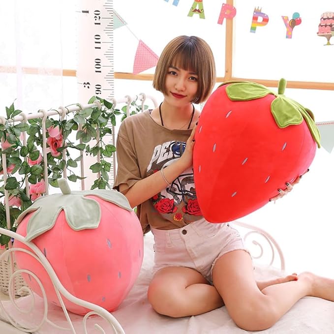 Cute Fruit Kids Pillow Stuffed Strawberry Plush Pillows Super Soft Girls Pillows Cushion Seat for Kids Toys (Red,23.6''/60cm)1 Count (Pack of 1)