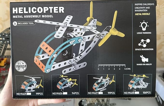 STEM Helicopter Building Kit for Kids Ages 8-12 | Metal Erector Set Engineering & Construction Toy | Educational DIY Model Kit for Boys & Girls | STEM Learning Toy Gift