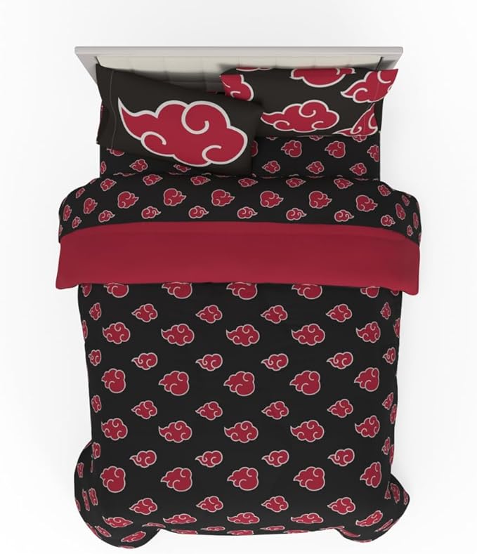Collectibles Naruto Anime Akatsuki Bedding 7 Piece Super Soft Reversible Comforter and Sheet Set with Sham, Queen, (Officially Licensed Product) By Franco