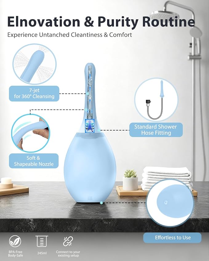 Douche for Men, Douche with 7 Water Outlets & Anti-Backflow Valve, Portable Shower Douche Rinse Kit Cleaning Device(Blue)