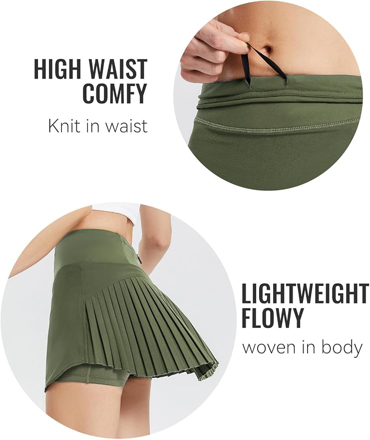 baleaf Tennis Skirt Pleated Golf Skorts with 3 Pockets | 14", Built in Shorts, High Waisted, Anti-slip Strip, Lightweight, for Athletic, Workout, Pickleball, Skorts for Women