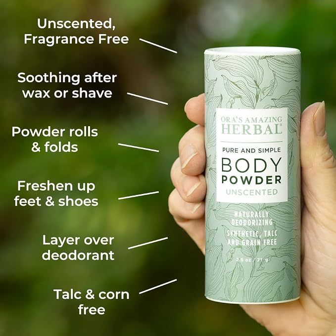 Fragrance Free Body Powder for Women and Men, Unscented Talc Free Talcum Powder, Cornstarch Free Dusting, Waxing, Natural Sugaring, Foot, Dry Shampoo, Made in USA, Ora’s Amazing Herbal, 2.5 oz 3 Pack