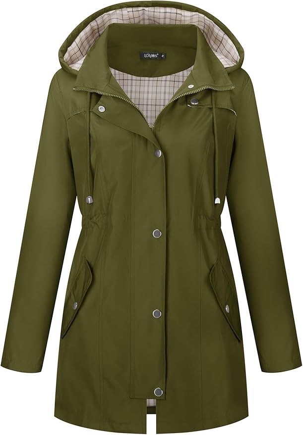 LOMON Women Waterproof Outdoor Hiking Raincoat Women Lined Rain Jacket Lightweight Hooded Jackets Trench Coats
