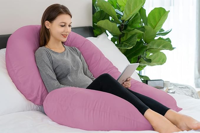 INSEN Pregnancy Pillow, Maternity Body Pillow with Velvet Cover,C Shaped for Side Sleeping, Magenta