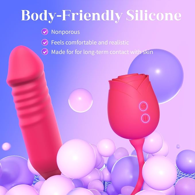 Vibrator Dildo Sex Toys for Women - MOOLIGIRL Rose Sex Toy with Thrusting G Spot Vibrators & 10 Sucking Modes for Clitoral Nipple Stimulation Anal Dildos Adult Sex Toys Games for Couples Sex Machine
