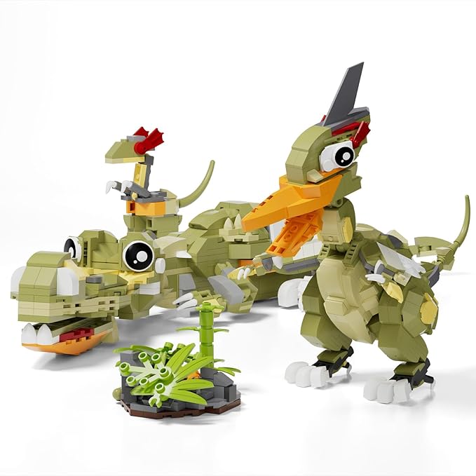 2 in 1 Pterosauria&Crocodile Dinosaur World Park Building Set,Dino Blocks Toys Sets for Boys,Age 6+ Year Old