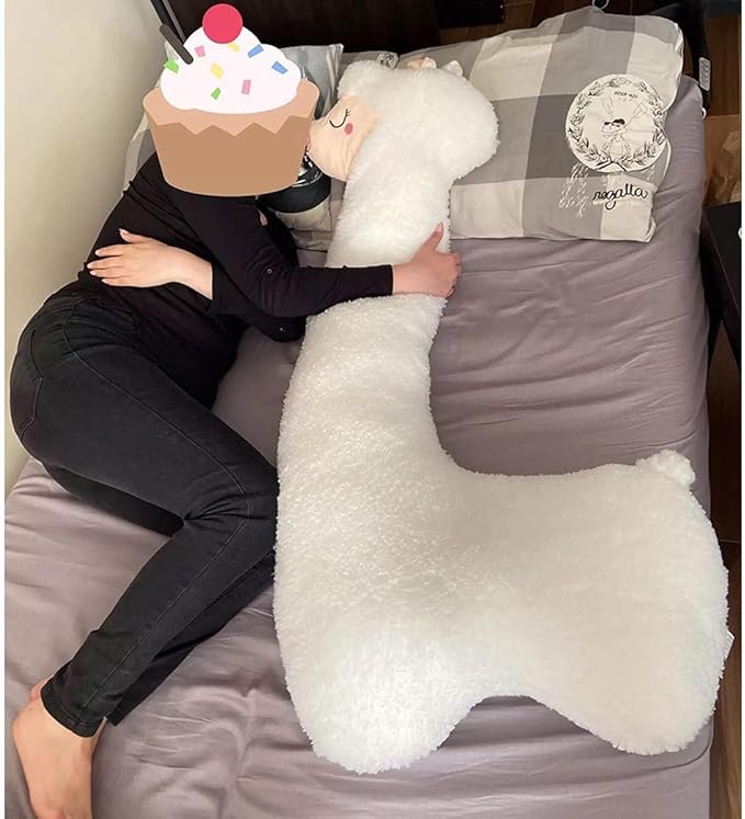Hofun4U Llama Plush Pillow, 39 Inch Alpaca Plush Long Body Pillow, Alpaca Stuffed Animal, Christmas Holiday Birthday Gift (White)