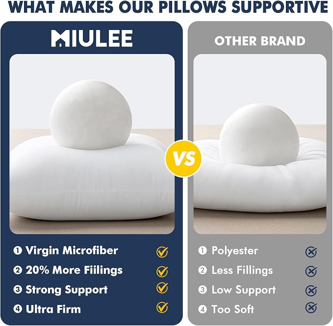 MIULEE 14x22 Throw Pillows Inserts 2 Pack, Decorative Pillows for Couch Bed | 100% Virgin Filling, Full and Fluffy, Lumbar, Back and Neck Support