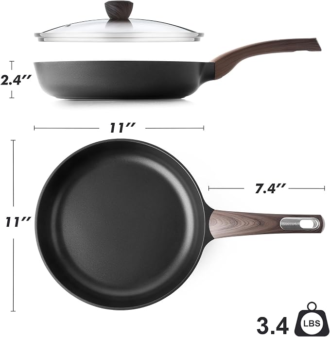 SENSARTE 11inch Nonstick Frying Pan Skillet with Lid, Black | Non Stick Pan Omelette Pans with Cover, Healthy Kitchen Cooking Chef's Pan with Cover, PFOA/PFOS Free, Induction Compatible