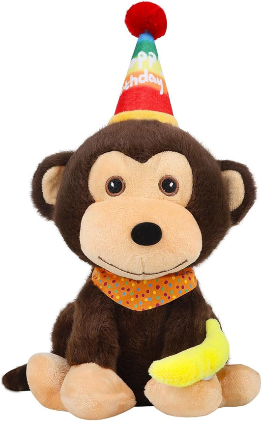 Funny Dancing Singing Monkey Stuffed Animal Happy Birthday Musical Stuffed Animal Singing Dancing Monkey Plush Toy/Repeat What You say/Singing and Head Movement/Gifts for Boy Girl Kids 12" (Brown)