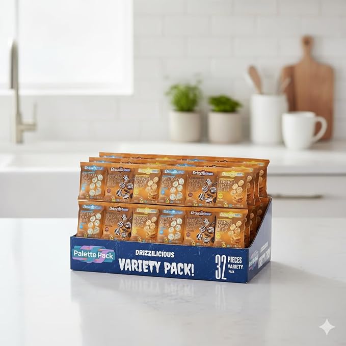 DrizziIiciou$ Mini Rice Cakes Variety Pack, 32 Single-Serve Bags, 0.74 oz Each, Light & Crunchy Rice Cake Snacks, Assorted Flavors, Grab-and-Go Treats, Family Size Value Pack