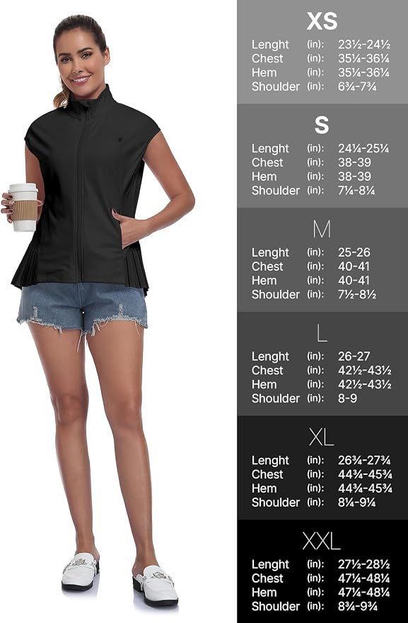 Little Donkey Andy Women's Golf Vest Outerwear | Pleated Hem Sleeveless Athletic Jacket for Running Yoga Tennis