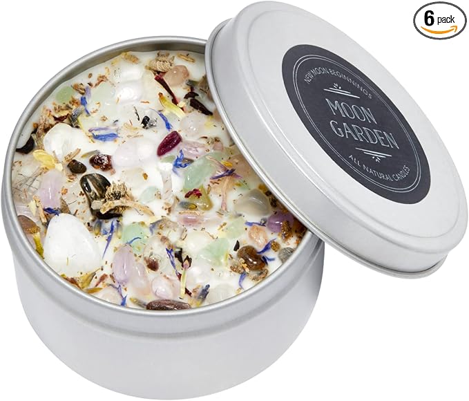 Moon Garden Candle by New Moon Beginnings - Soy Candle - All Natural Aromatherapy Crystal Candles - Intention Candle - Manifestation Candle - 8 oz Tin