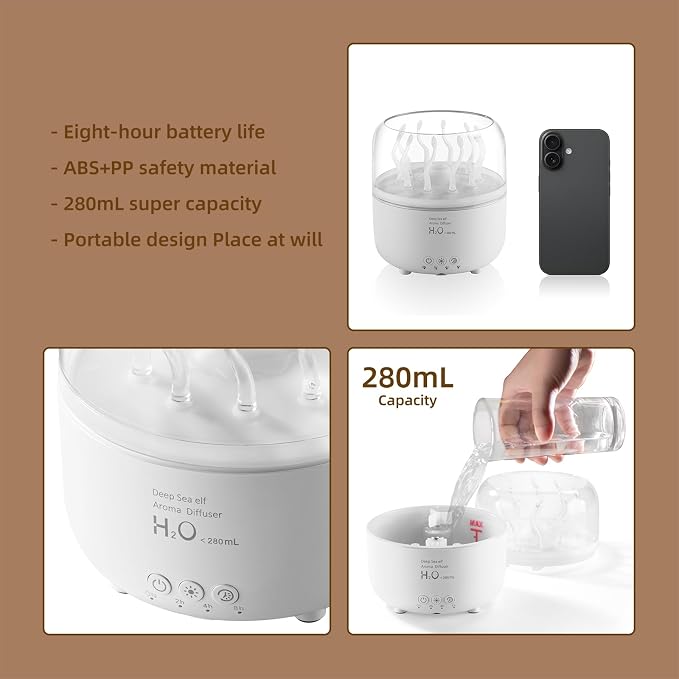 Jellyfish Diffuser 280ml, Cute humidifier, with Remote Control Timer, 7 Color LED Night Light, Essential oiluser Suitable for Home Office, Hotel spa Yoga Room, auto Shut-Off