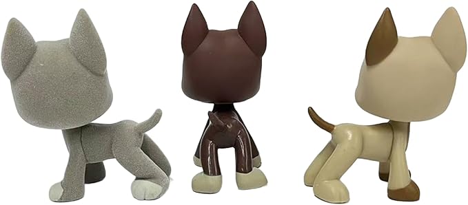 3pcs/Set Custom Flocked Pet Shop Toys Short Hair Cat Kitten Collie Great Dane Cocker Spaniel Dachshund Puppy Dog OOAK Compatible with LPS (#184 and 1519 and 1647)