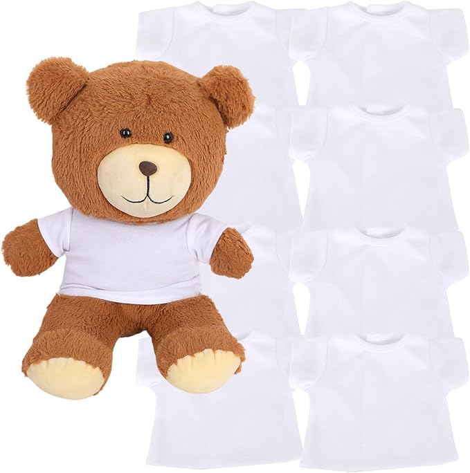 8 - Pack White Blank T - Shirts for 17 - 18 Inch Bears | Thick DIY Stuffed Animal Canvas Clothes (White)