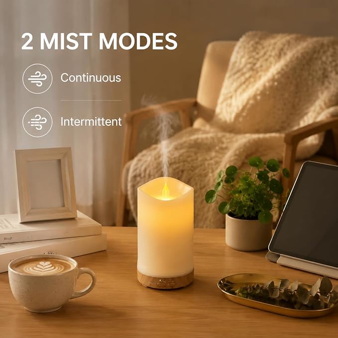 130ML Flameless Candle Essential Oil Diffuser with 3 Aroma Oils | for Small Space with 7 LED Color Night Light,Mini Humidifier for Bedroom Room Decor,Gifts for Women