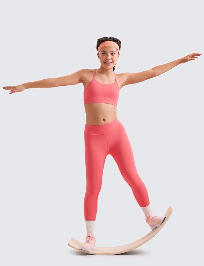 CRZ YOGA Girls Butterluxe Y Back Sports Bra - Yoga Athletic Casual Tops Scoop Neck Spaghetti Strap Padded Crop Kids Teen