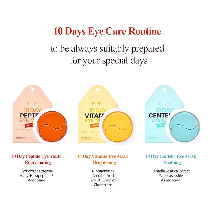 Petitfee 10 DAY Eye Mask Peptide 20pcs (10pairs) - Rejuvenating Eye Patch, Firming Eye with Hydrolyzed Extensin, Peptide, Adenosine, travel friendly, lightweight