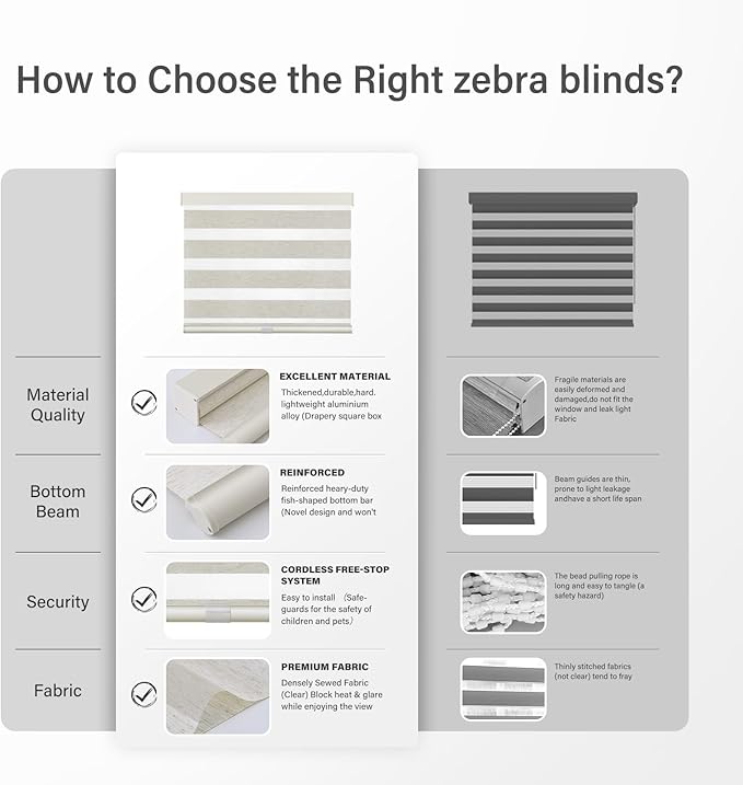 AOSKY Cordless Zebra Blinds for Windows Pull Down Roller Window Shades Dual Layer Light Filtering Privacy for Day and Night, Free-Stop Door Shades for Home Easy to Install Linen Cream 33.5" W X 72" H