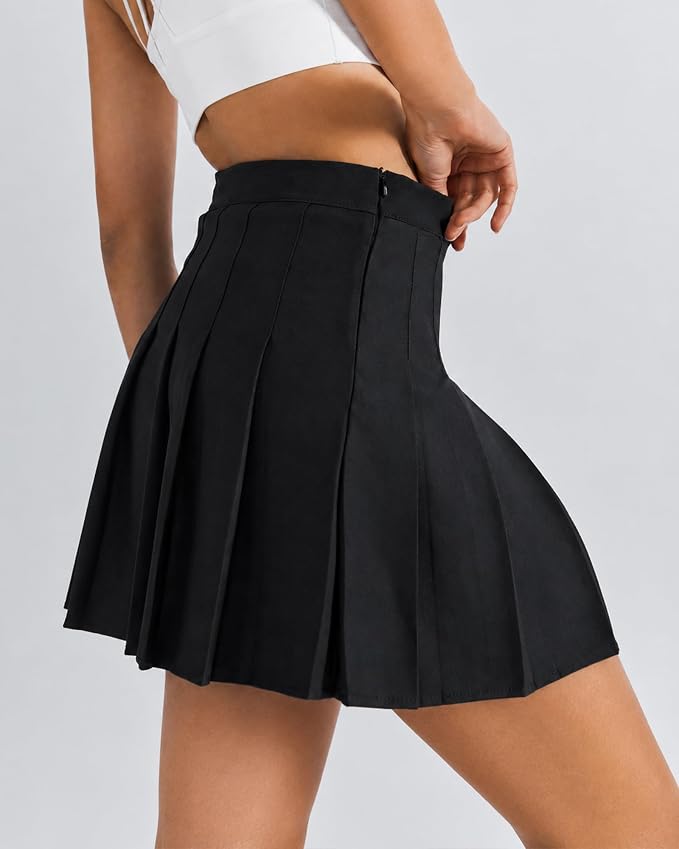 SCKTOO Women's High Waist A-Line Pleated Tennis Mini Skirt Built-in Shorts | Soft Comfort Low-Stretch Fabric Side Zipper Flared Skater Skirt for Y2K Casual Wear School Uniform Cheer Golf Outfits