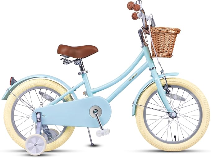 Glerc Little Molly 12-20 Inch Kids Retro Cruiser Bike for 2-13 Year Old with Wicker Basket & Training Wheels/Kickstand, Multiple Colors