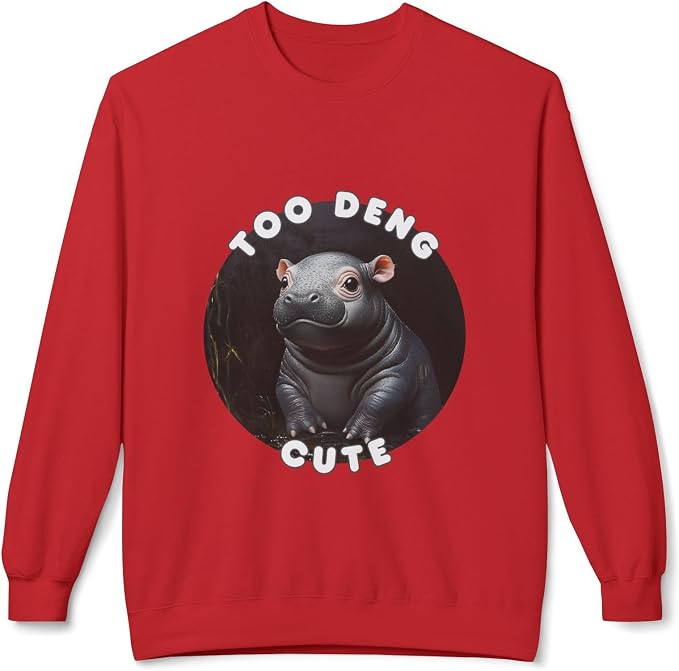 Unisex Fleece Crewneck Sweatshirt - Too Deng Cute Moo Deng Hippo, Cozy Cotton Blend, Classic Relaxed Fit