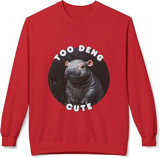 Unisex Fleece Crewneck Sweatshirt - Too Deng Cute Moo Deng Hippo, Cozy Cotton Blend, Classic Relaxed Fit