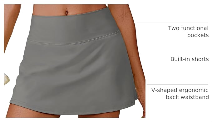 PINSPARK 14" Womens Tennis Skirt High Waisted Golf Skort with 2 Pockets | Built-in Shorts, A Line, Tummy Control, Stretchy, Casual, Mini, Workout, Pickleball, Running, Skort for Woman